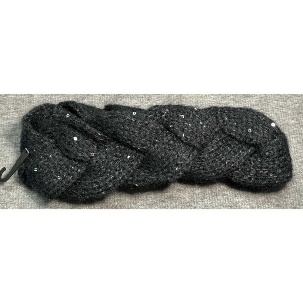 Muk Luks Black Sequin Braided Twist Headband Chunky Knit Headwear Women's OSFM